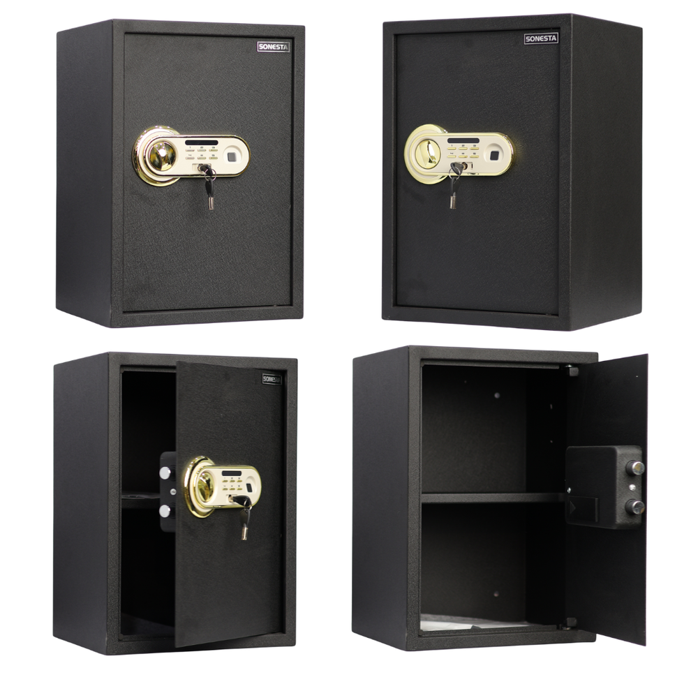 خزنة سونستا 50 VIP بصمة وباسورد قطيفة لوحة أبيض ذهبي ورف