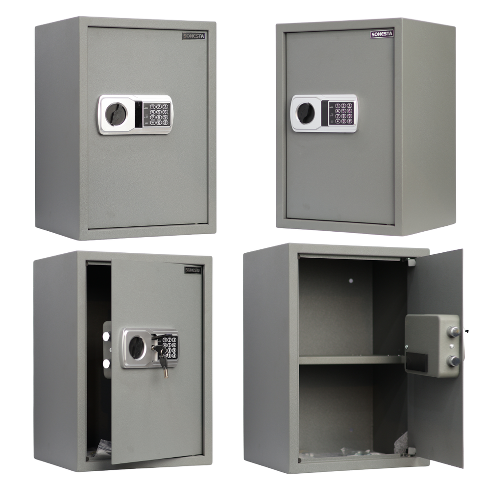 خزنة سونستا 50 رمادي فاتح قطيفة فاخرة بباسورد ورف